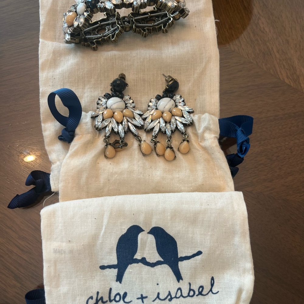 Chloe + Isabel Earrings and Bracelet Set - Gold, navy and Cream
